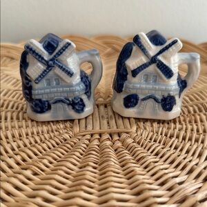 Vintage Blue and White Windmill Salt and Pepper Shakers Made in Japan